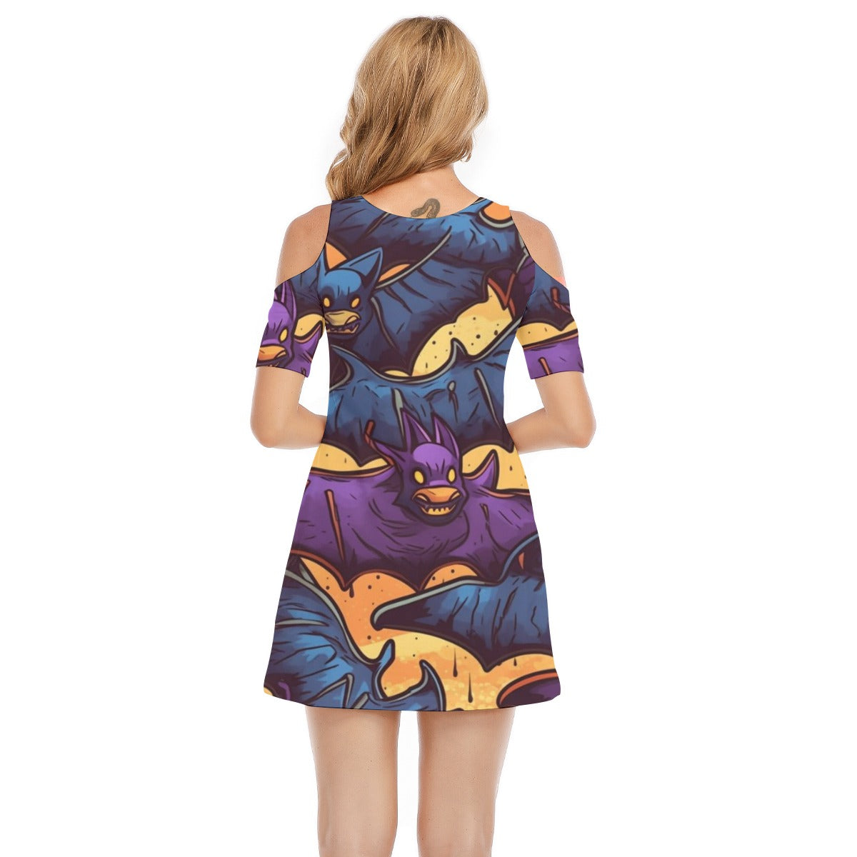 Bats II - Women's Cold Shoulder Dress -100% Cotton
