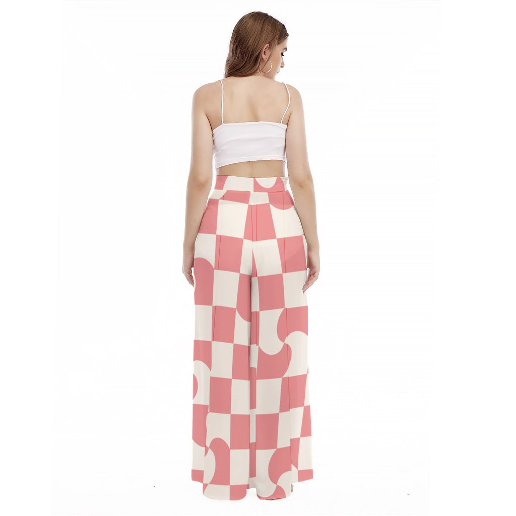 Candy Check - Women's High Waist Wide Leg Trousers