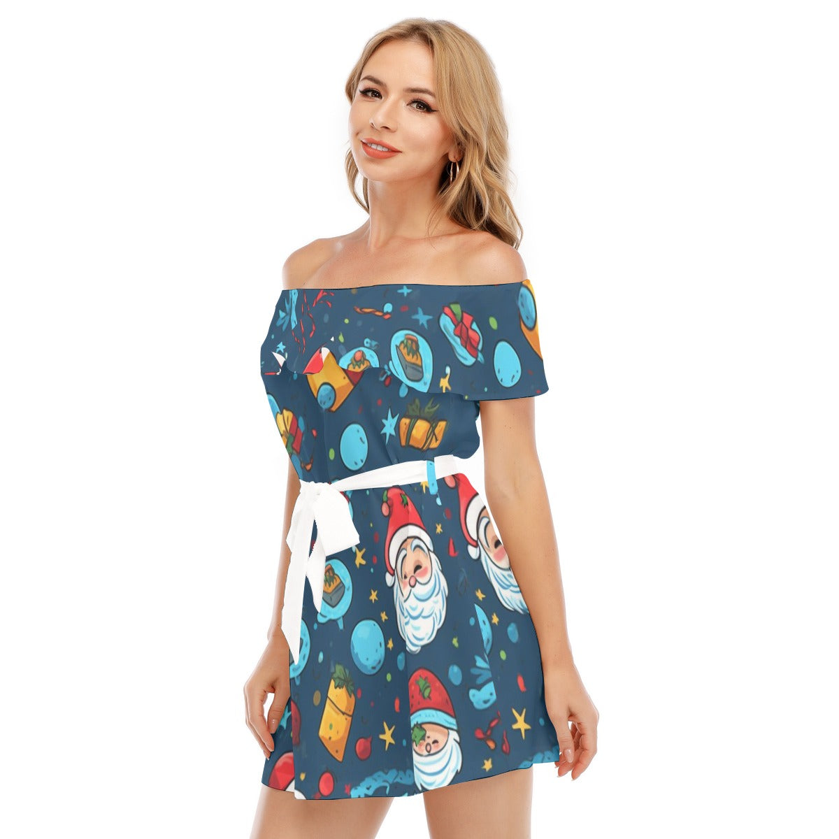 Santa- Women's Off-shoulder Dress With Ruffle