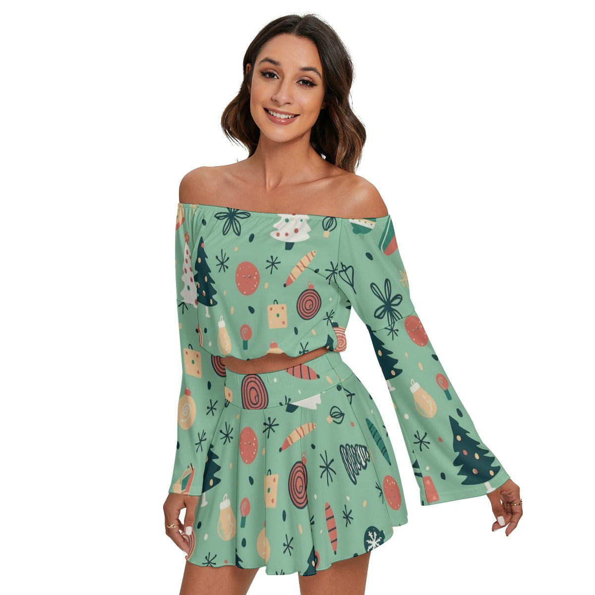 Ornaments- Women's Off-shoulder Top And Skirt Set