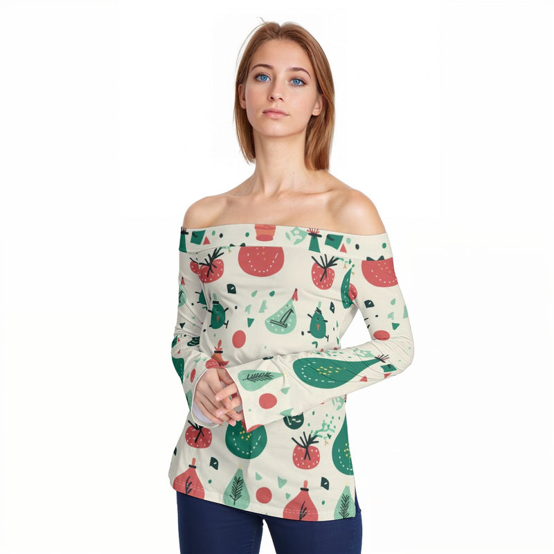 Bulbs Deco - Women Off-Shoulder Long Sleeve Top