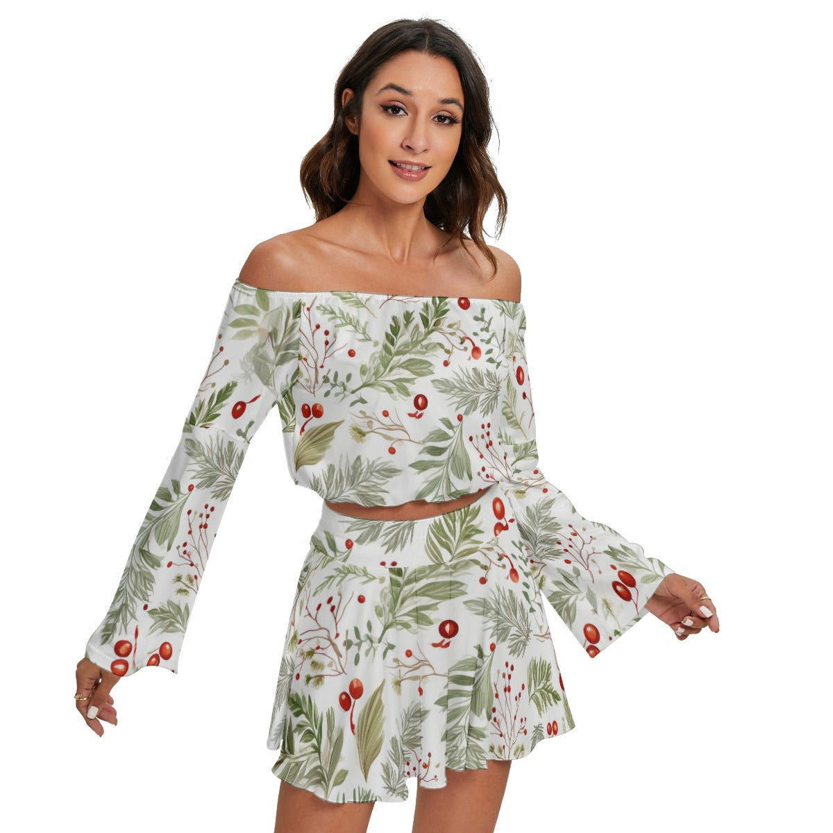 Mistletoe - Women's Off-shoulder Top And Skirt Set