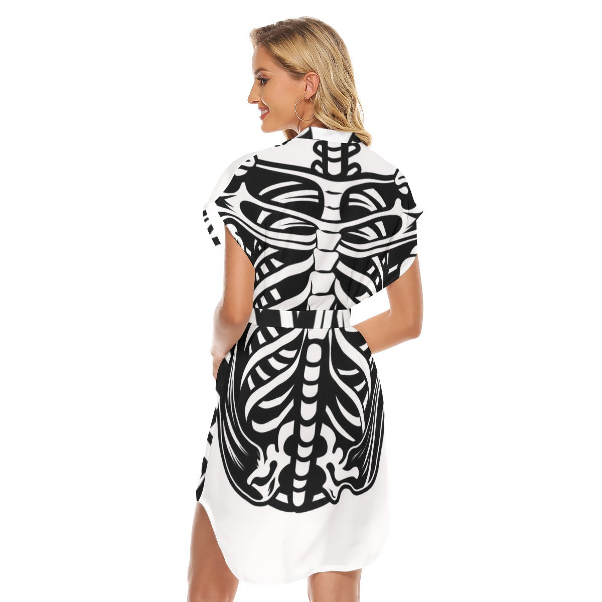 Skeleton V - Women's Stand-up Collar Casual Dress With Belt