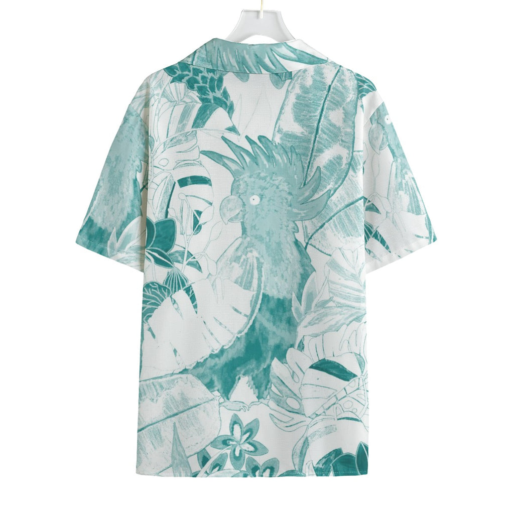 Teal -Tropical - Men's Faux Linen Hawaiian Shirt