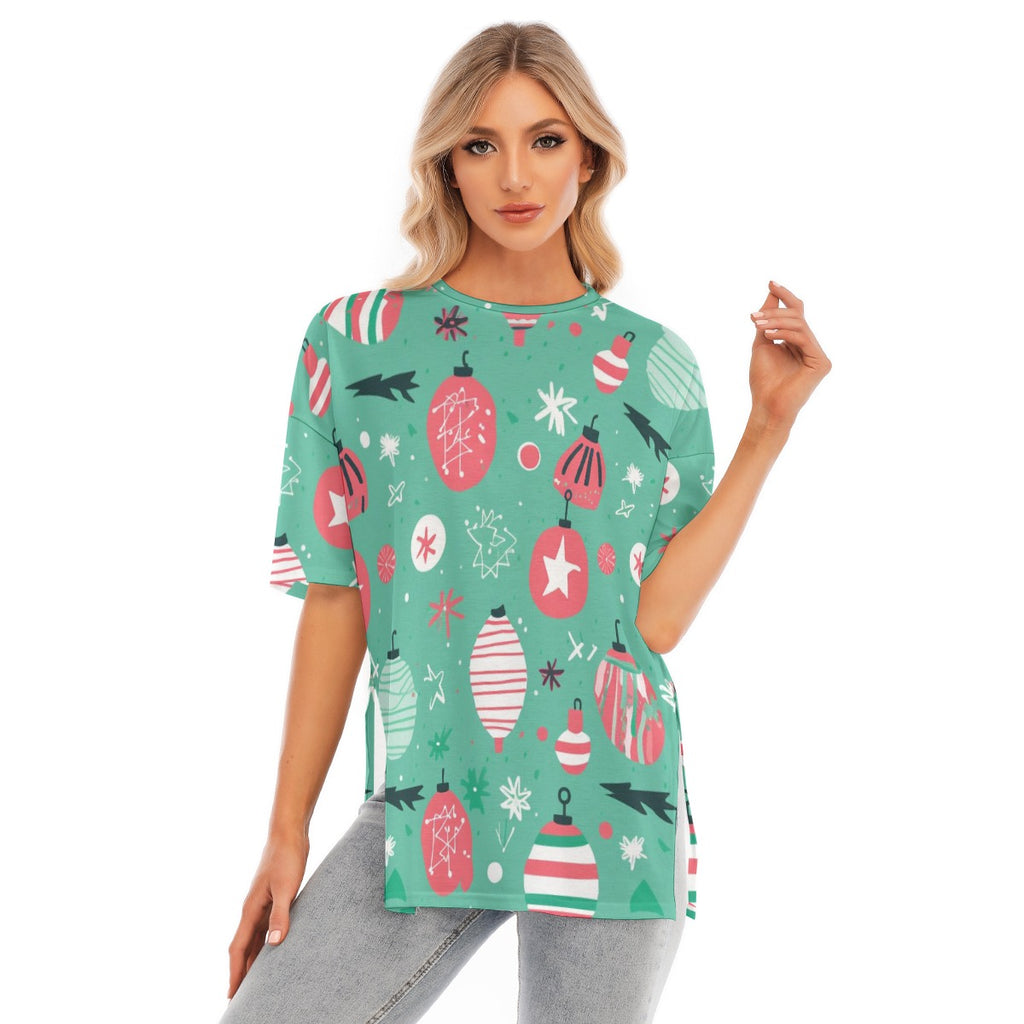 Fresh Ornaments - Women's Short Sleeves T-shirt With Hem Split