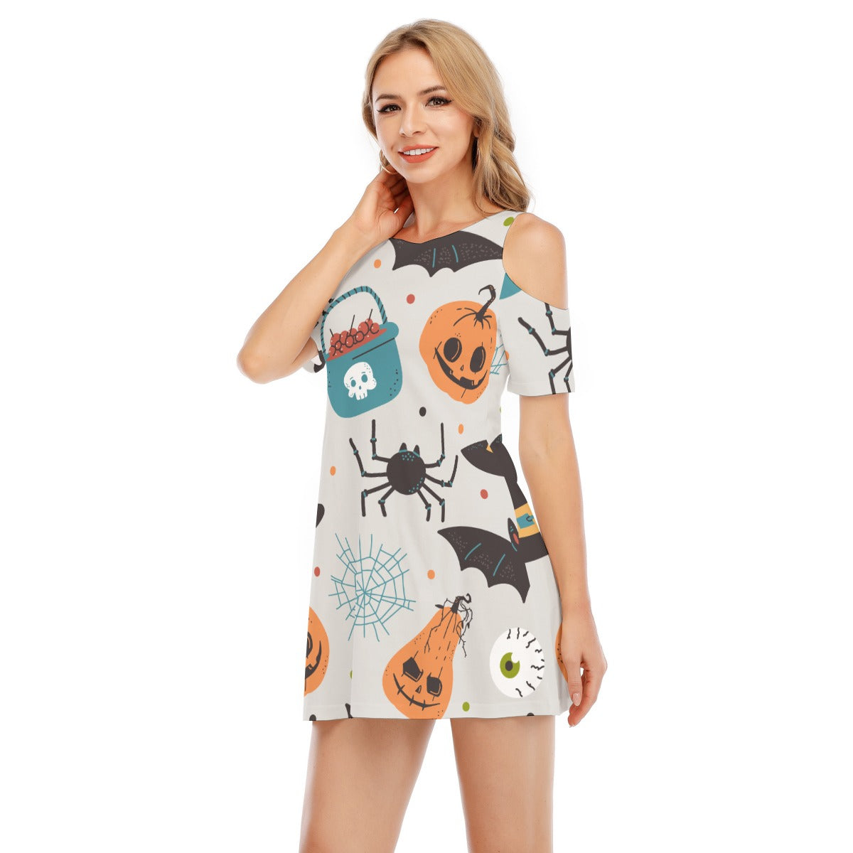 Pumpkin VI - Women's Cold Shoulder Dress - 100% Cotton