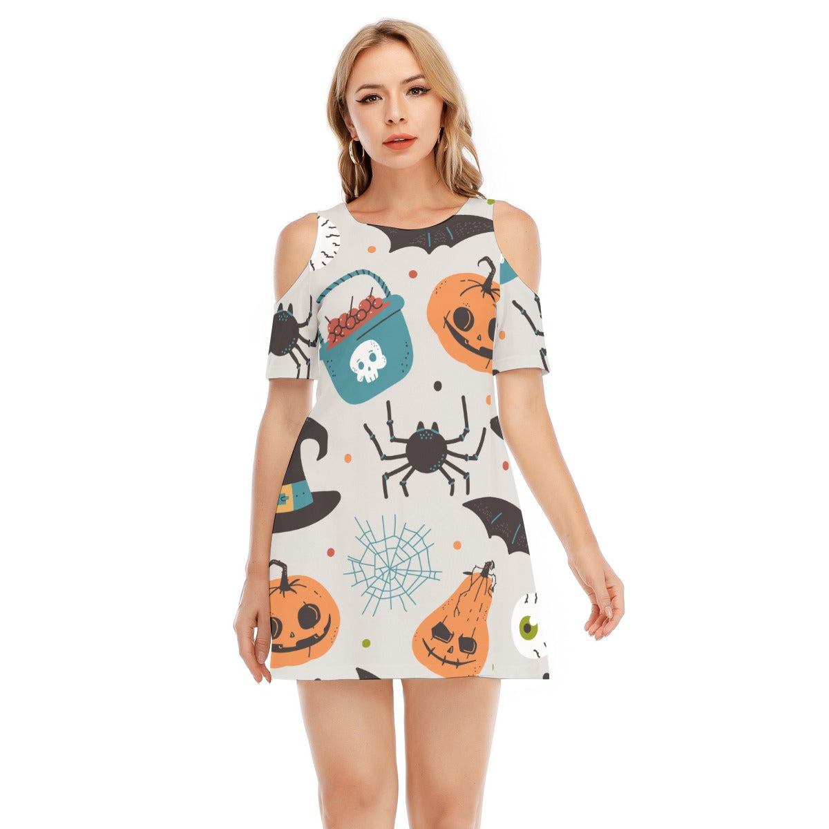Pumpkin VI - Women's Cold Shoulder Dress - 100% Cotton