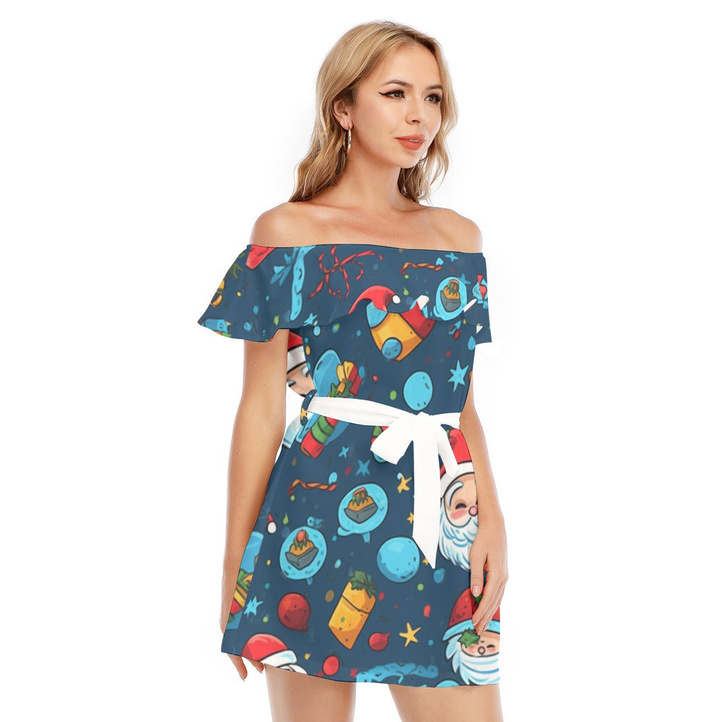 Santa- Women's Off-shoulder Dress With Ruffle