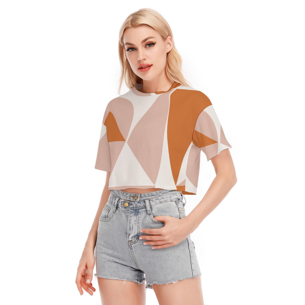 Terracotta Grid - Women's Cropped T-shirt - 100% Cotton