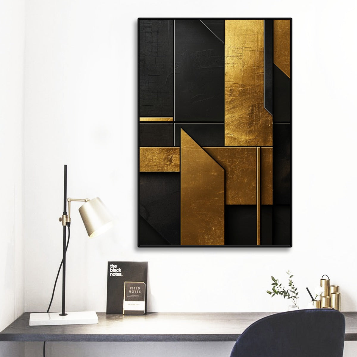 Black & Gold Abstract | Black Frame Mural