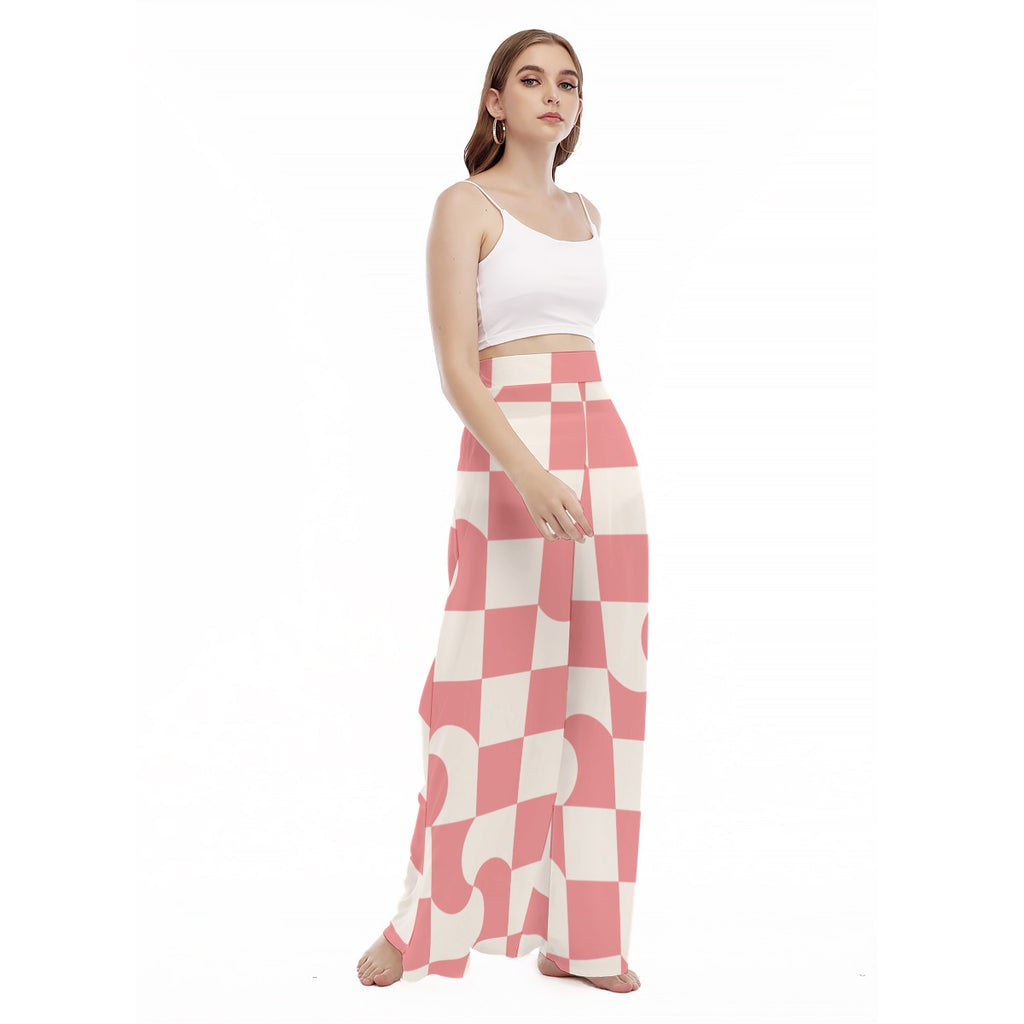 Candy Check - Women's High Waist Wide Leg Trousers