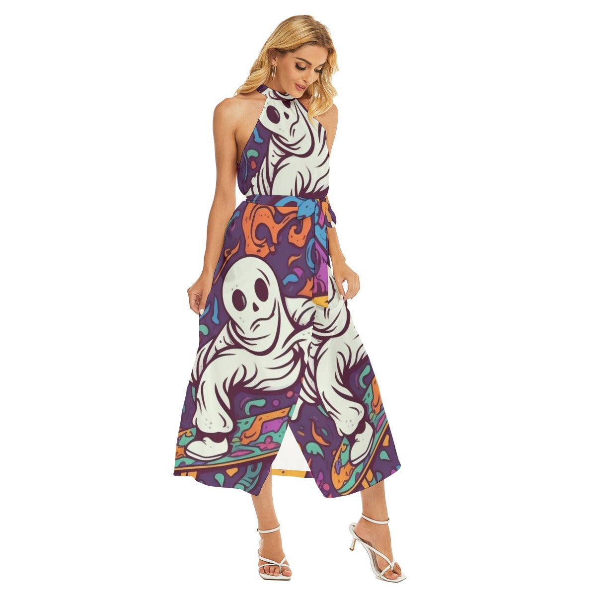 Ghost VII - Women's Wrap Hem Belted Halter Dress