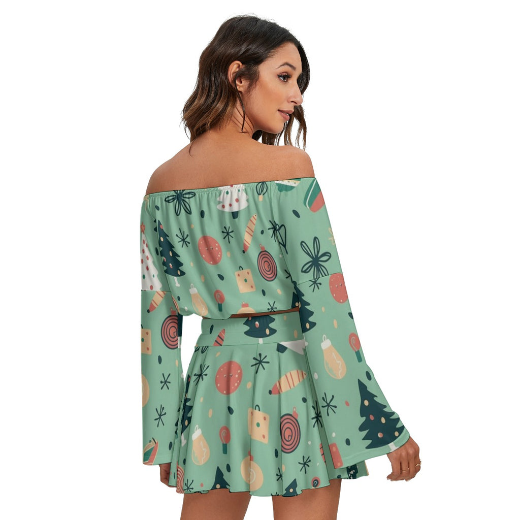Ornaments- Women's Off-shoulder Top And Skirt Set
