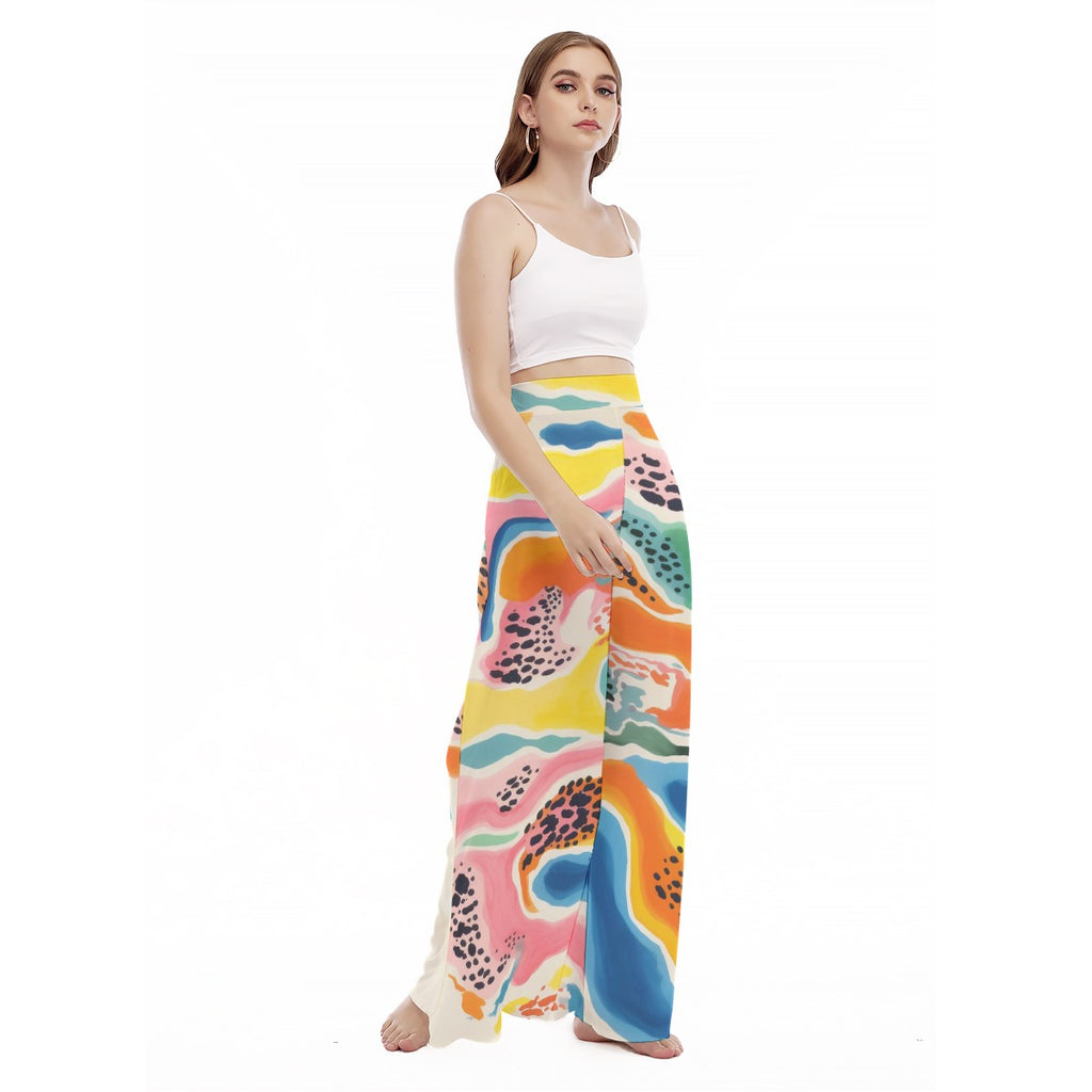 Raspberry Ripple - Women's High Waist Wide Leg Trousers