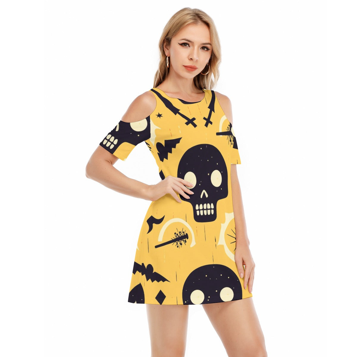 Skull IV - Women's Cold Shoulder Dress - 100% Cotton