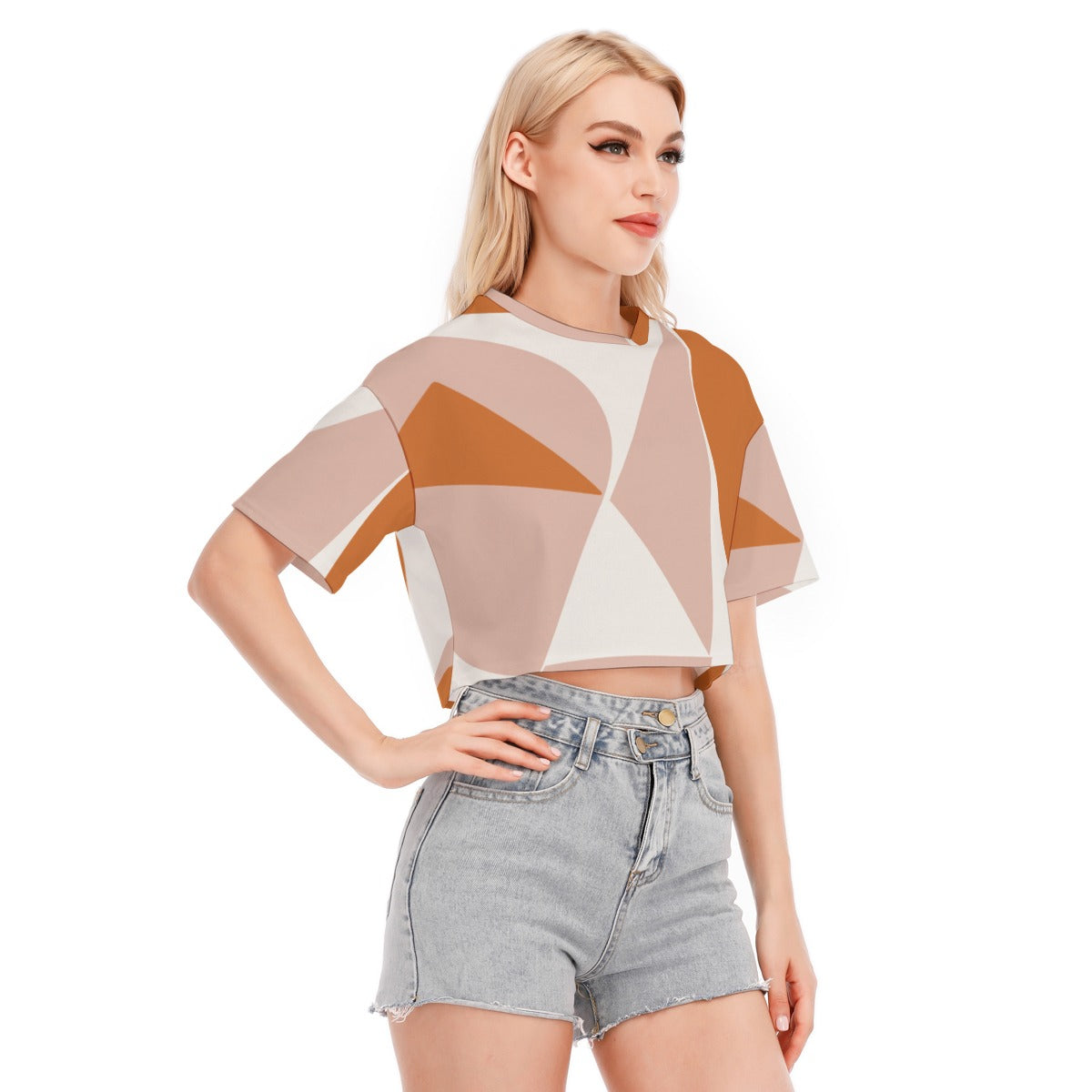 Terracotta Grid - Women's Cropped T-shirt - 100% Cotton