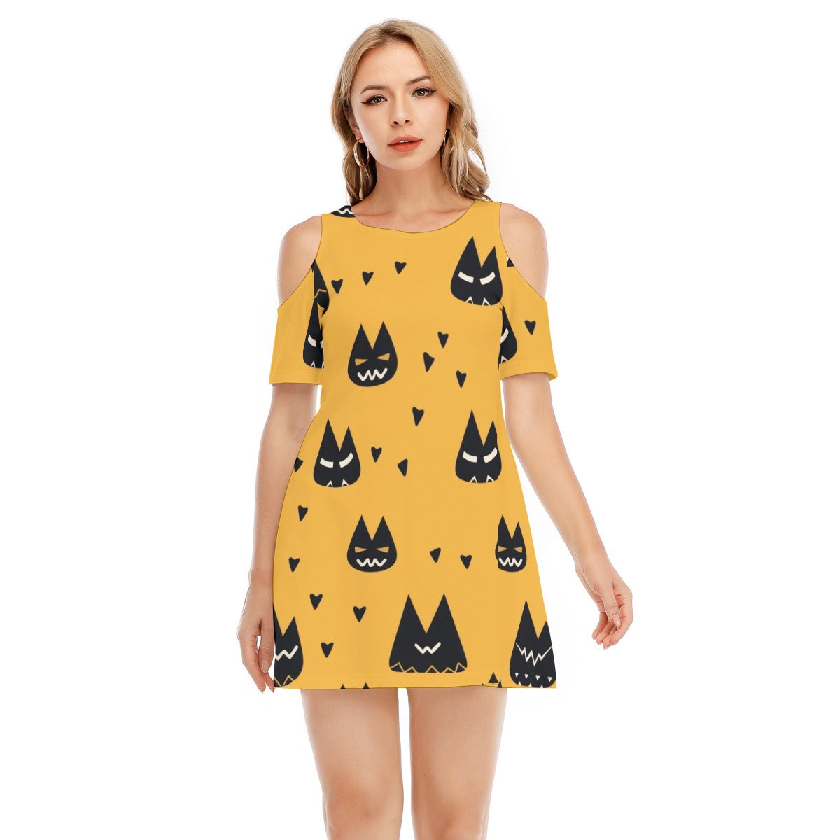 Scary Cat II - Women's Cold Shoulder Dress - 100% Cotton