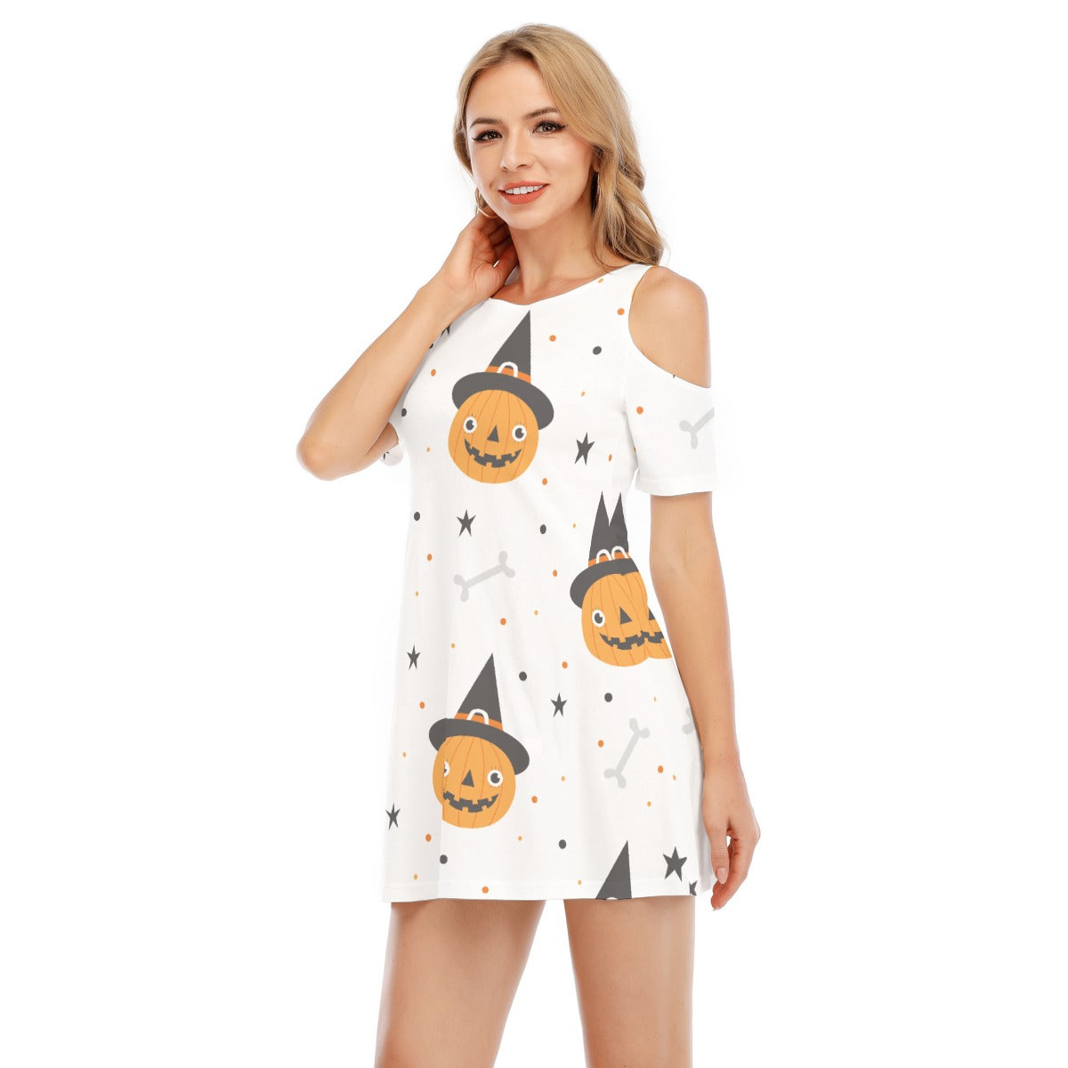 Pumpkin V - Women's Cold Shoulder Dress - 100% Cotton