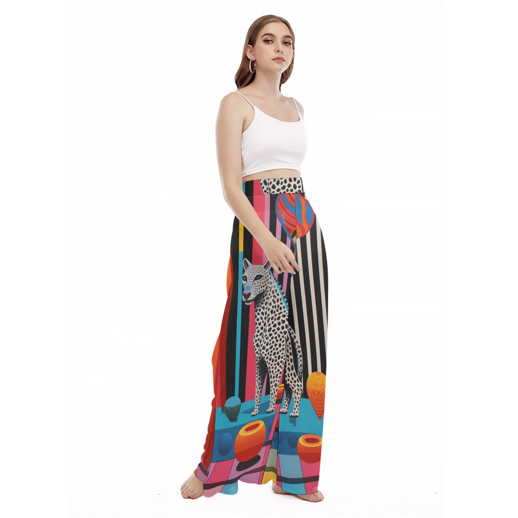 Lazy Leopard - Women's High Waist Wide Leg Trousers