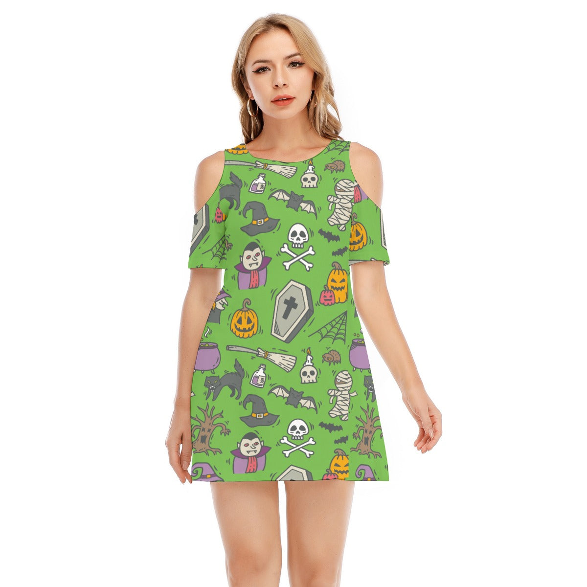 Spooky III - Women's Cold Shoulder Dress - 100% Cotton