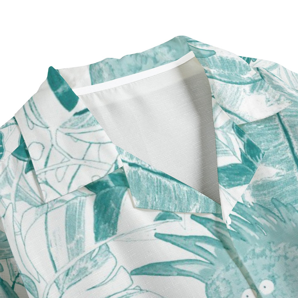 Teal -Tropical - Men's Faux Linen Hawaiian Shirt