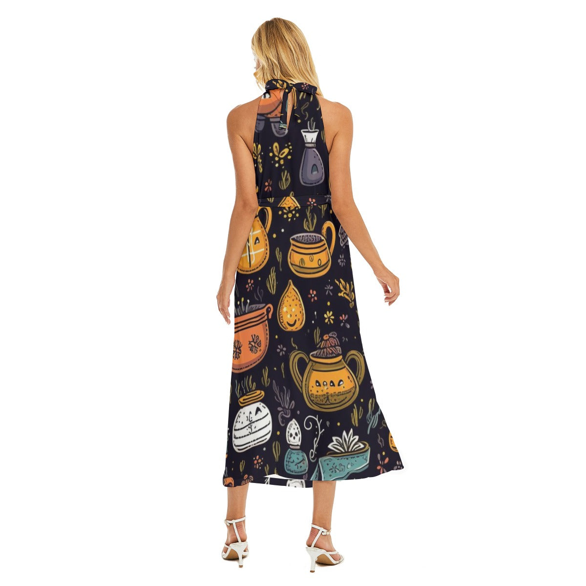 Potion I - Women's Wrap Hem Belted Halter Dress