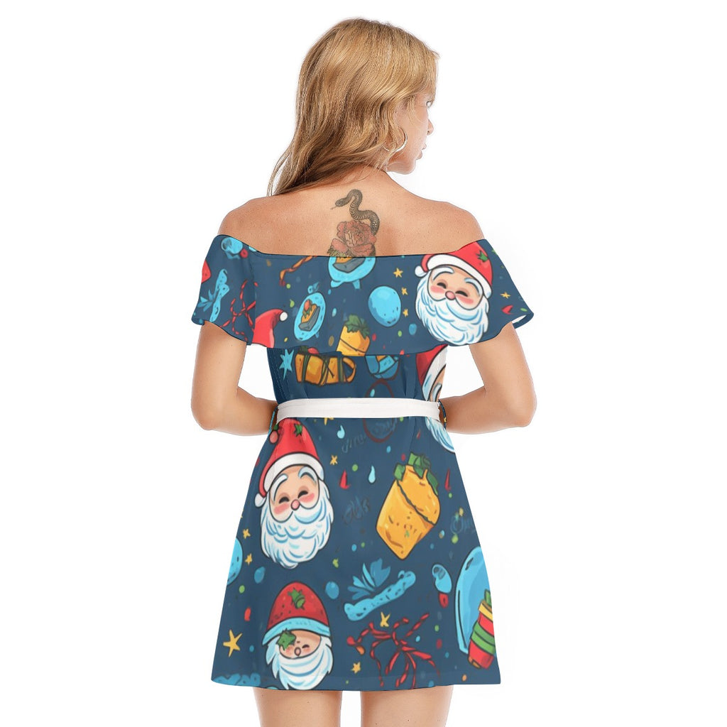 Santa- Women's Off-shoulder Dress With Ruffle