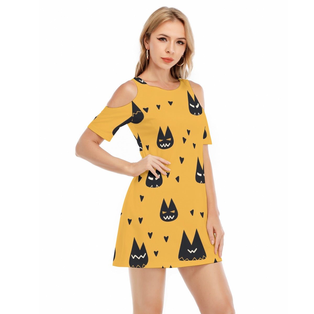 Scary Cat II - Women's Cold Shoulder Dress - 100% Cotton