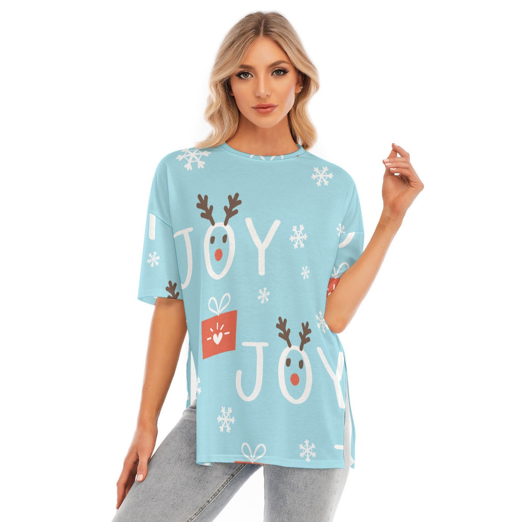 Joy -Women's Short Sleeves T-shirt With Hem Split