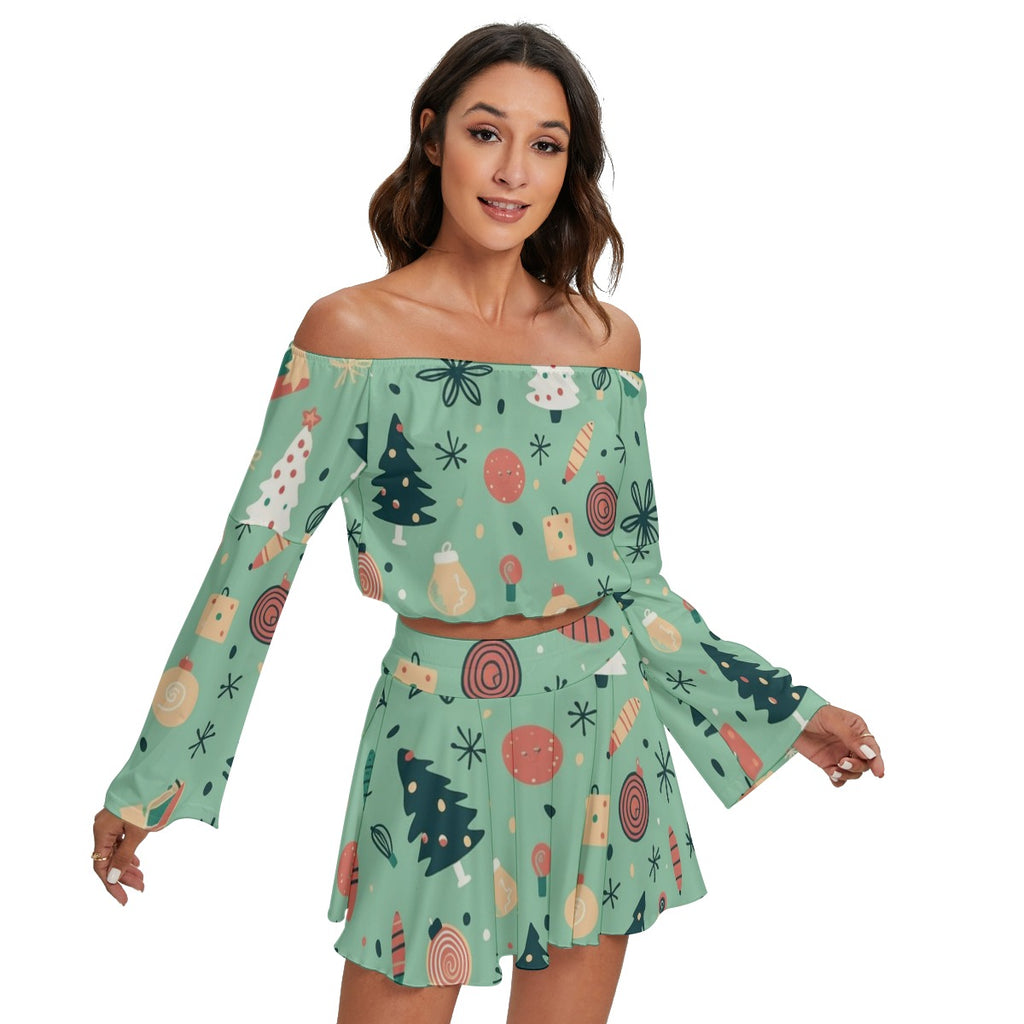 Ornaments- Women's Off-shoulder Top And Skirt Set