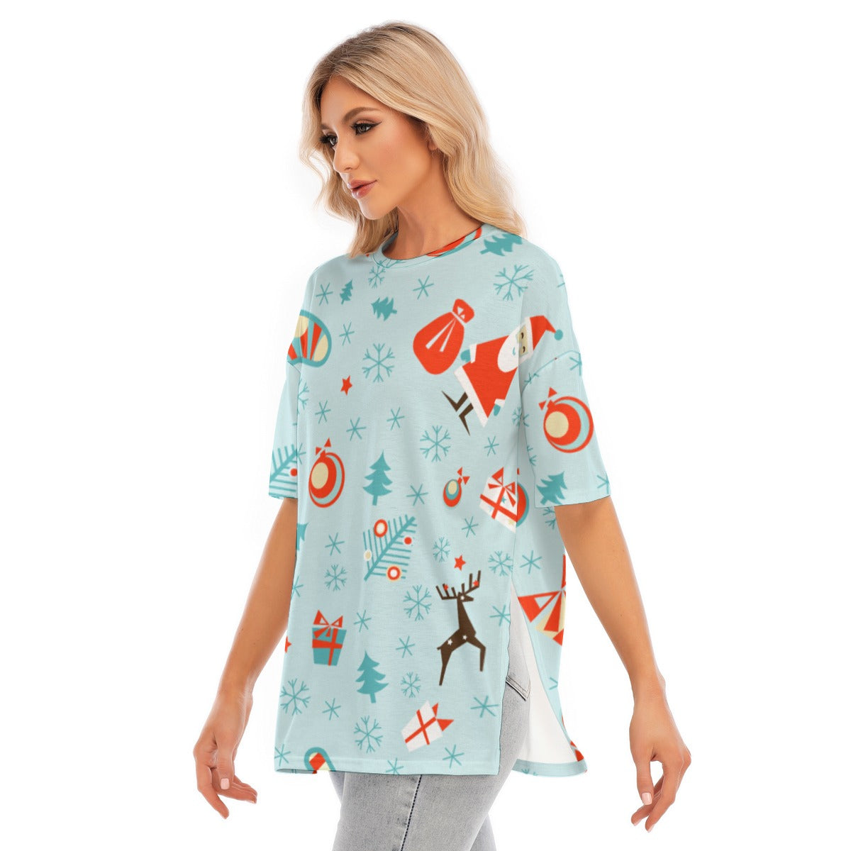 Santa Slide -  Women's Short Sleeves T-shirt With Hem Split