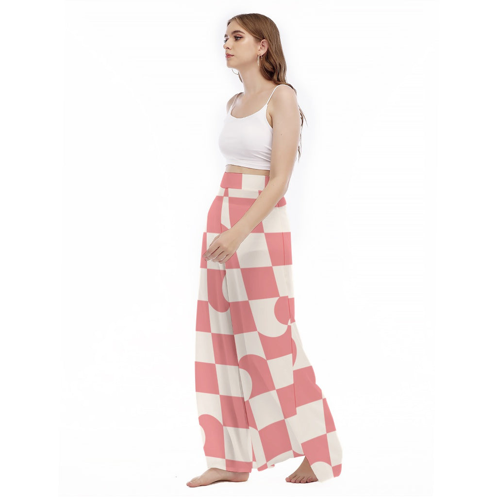Candy Check - Women's High Waist Wide Leg Trousers
