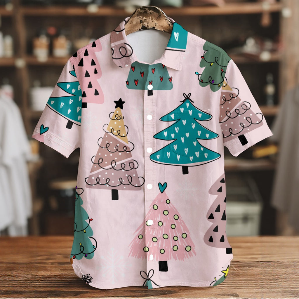 Lit-Up Trees -Men's Short Sleeve Shirt With Pockets