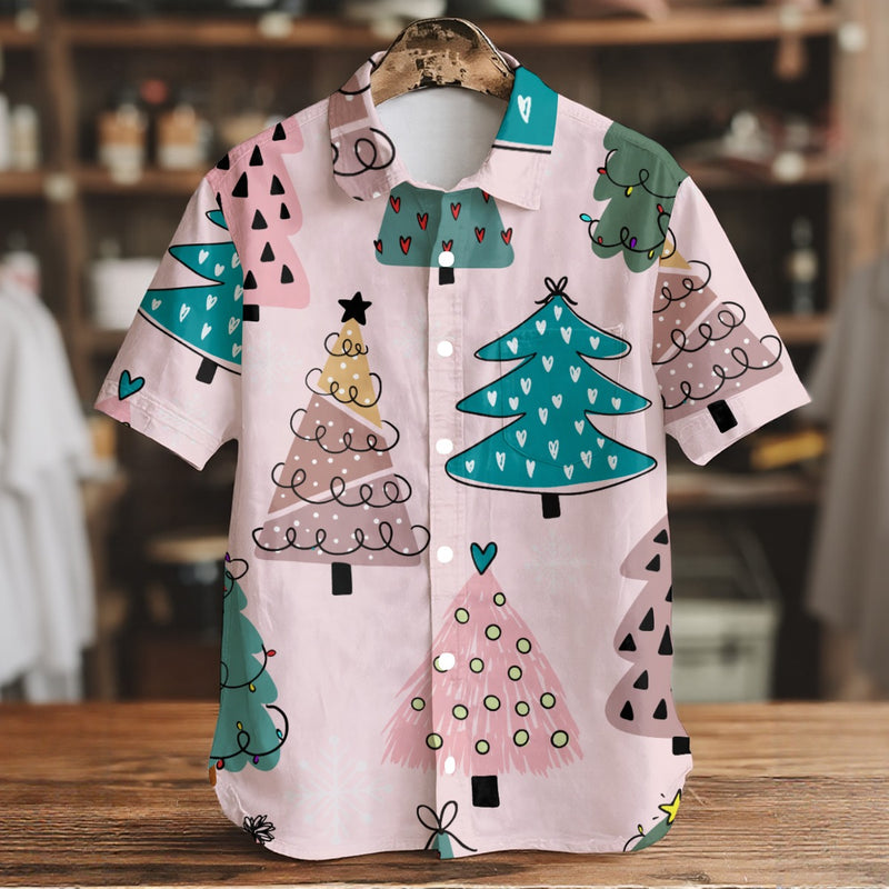 Lit-Up Trees -Men's Short Sleeve Shirt With Pockets