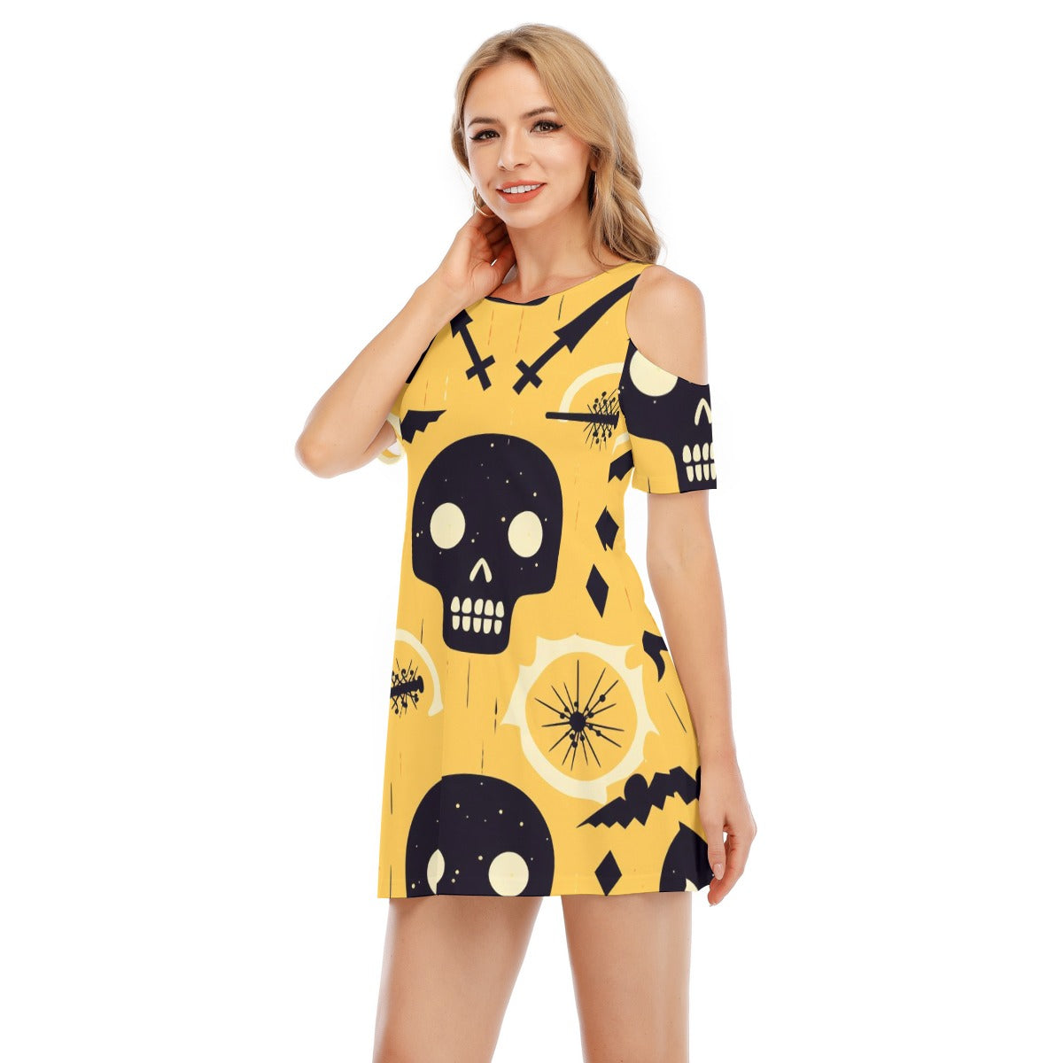 Skull IV - Women's Cold Shoulder Dress - 100% Cotton