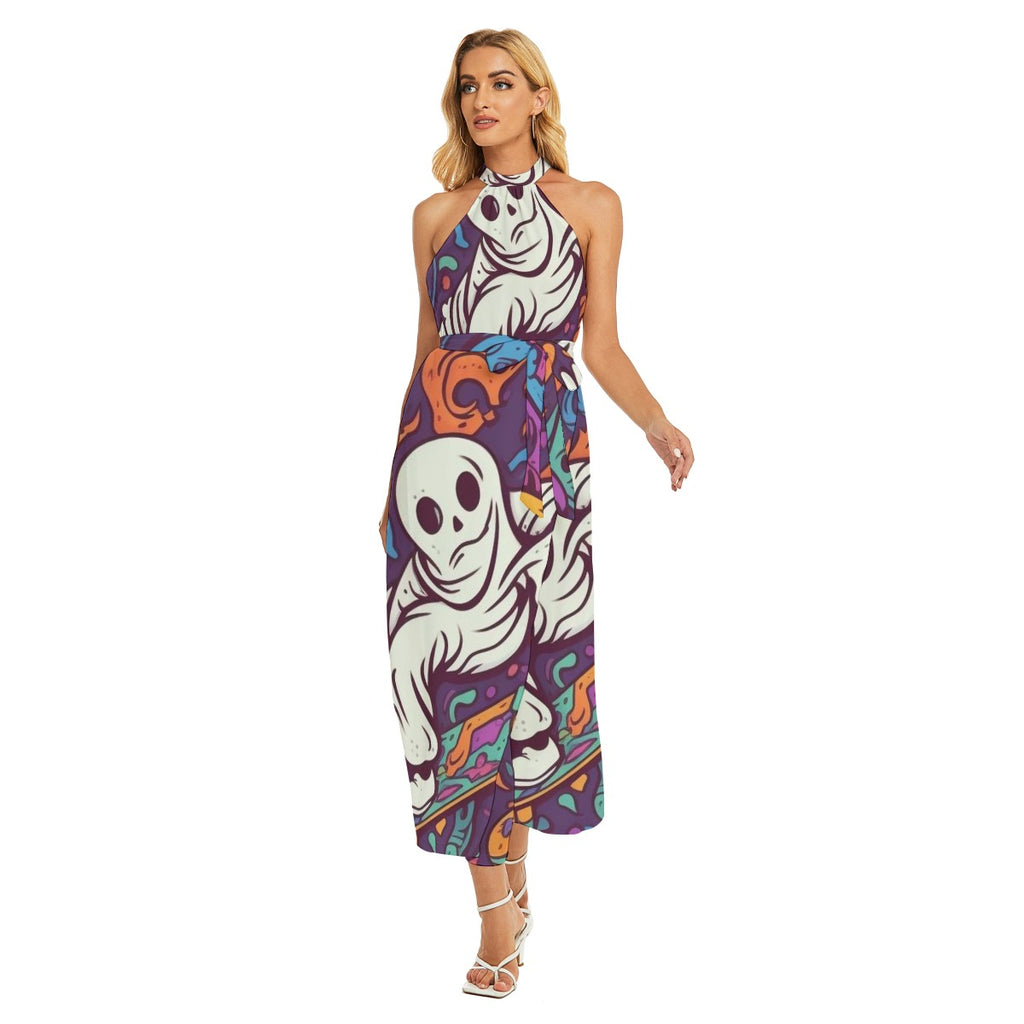 Ghost VII - Women's Wrap Hem Belted Halter Dress