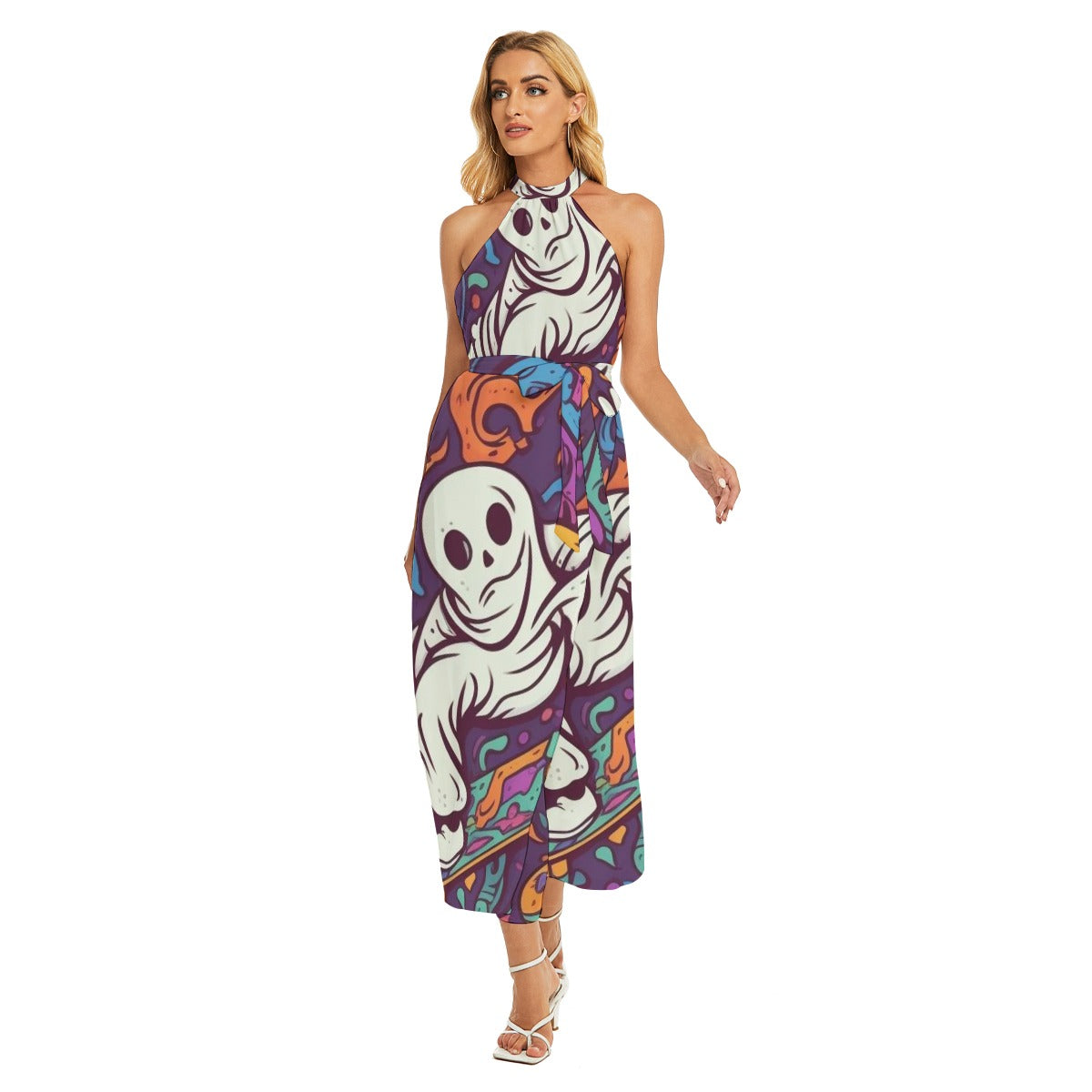 Ghost VII - Women's Wrap Hem Belted Halter Dress