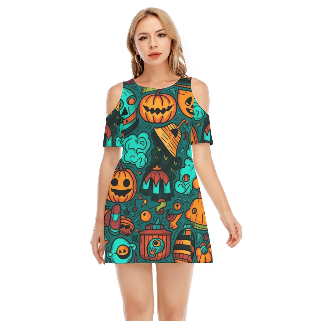 Spooky IX -Women's Cold Shoulder Dress - 100% Cotton