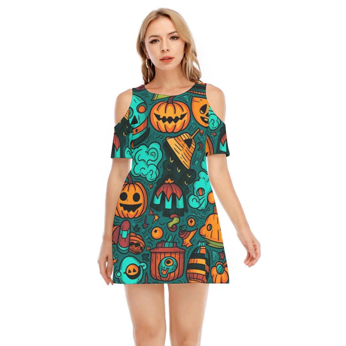 Spooky IX -Women's Cold Shoulder Dress - 100% Cotton