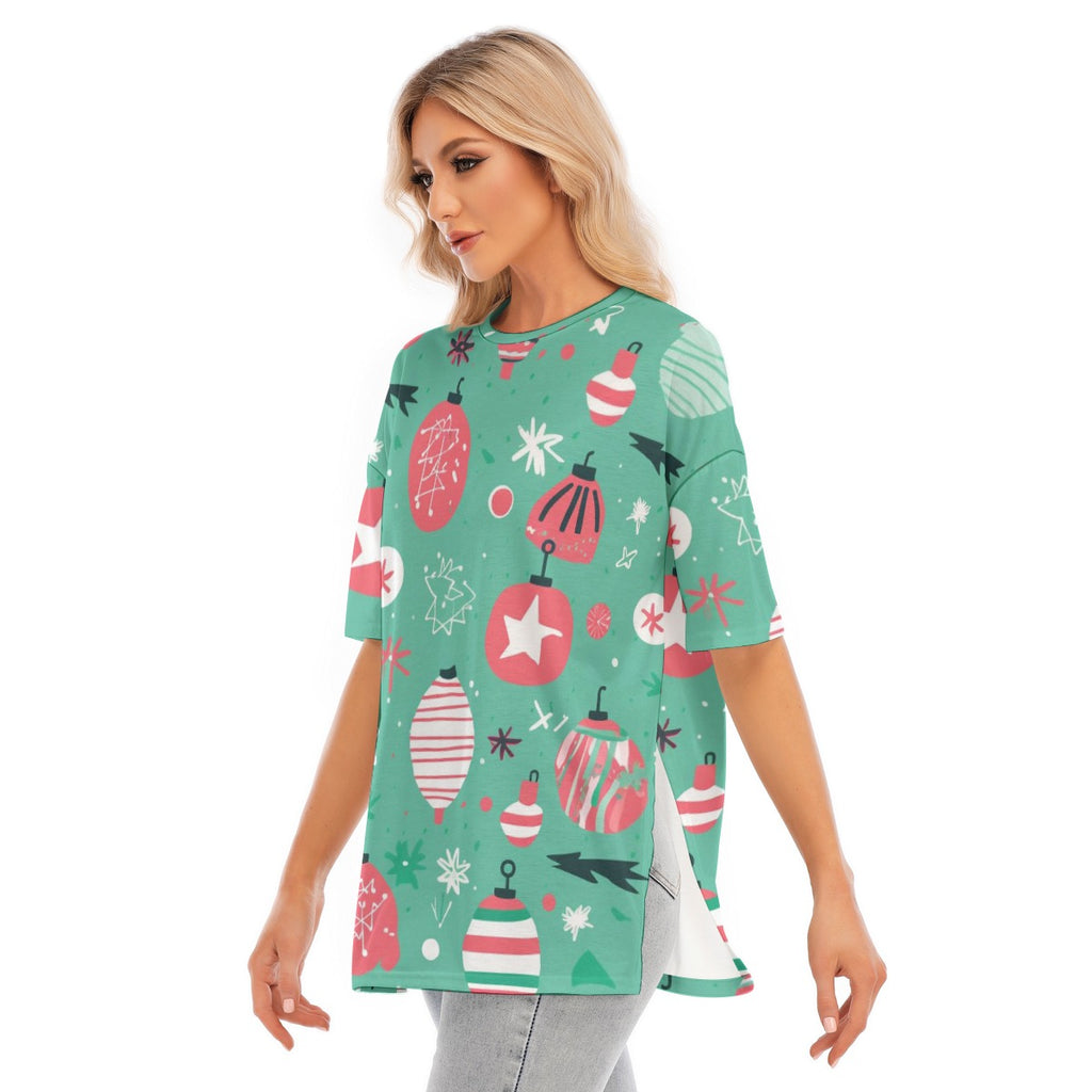 Fresh Ornaments - Women's Short Sleeves T-shirt With Hem Split