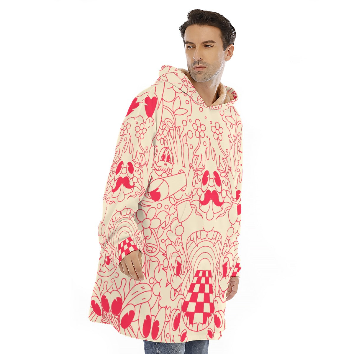 Sepia Red - Unisex Sherpa Fleece Hoodie Blanket