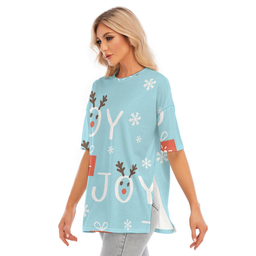 Joy -Women's Short Sleeves T-shirt With Hem Split