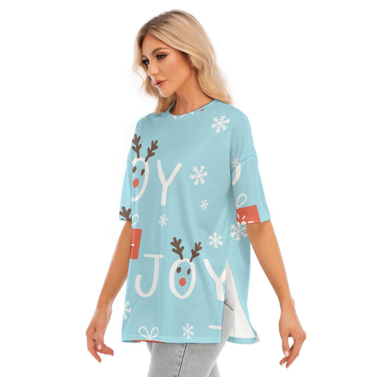 Joy -Women's Short Sleeves T-shirt With Hem Split