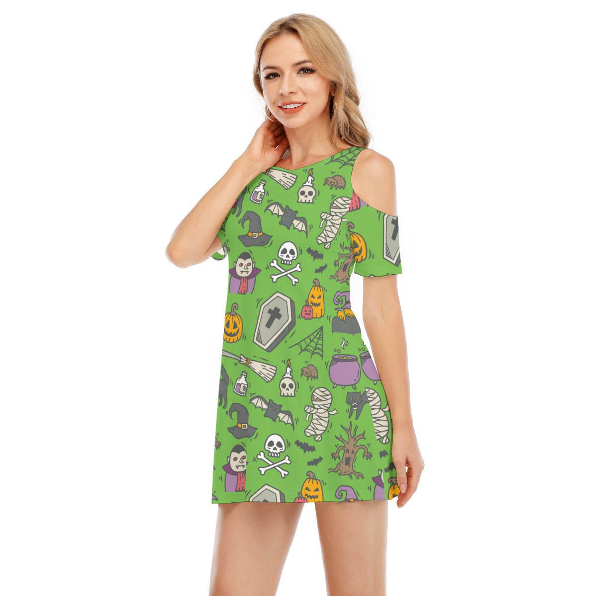 Spooky III - Women's Cold Shoulder Dress - 100% Cotton
