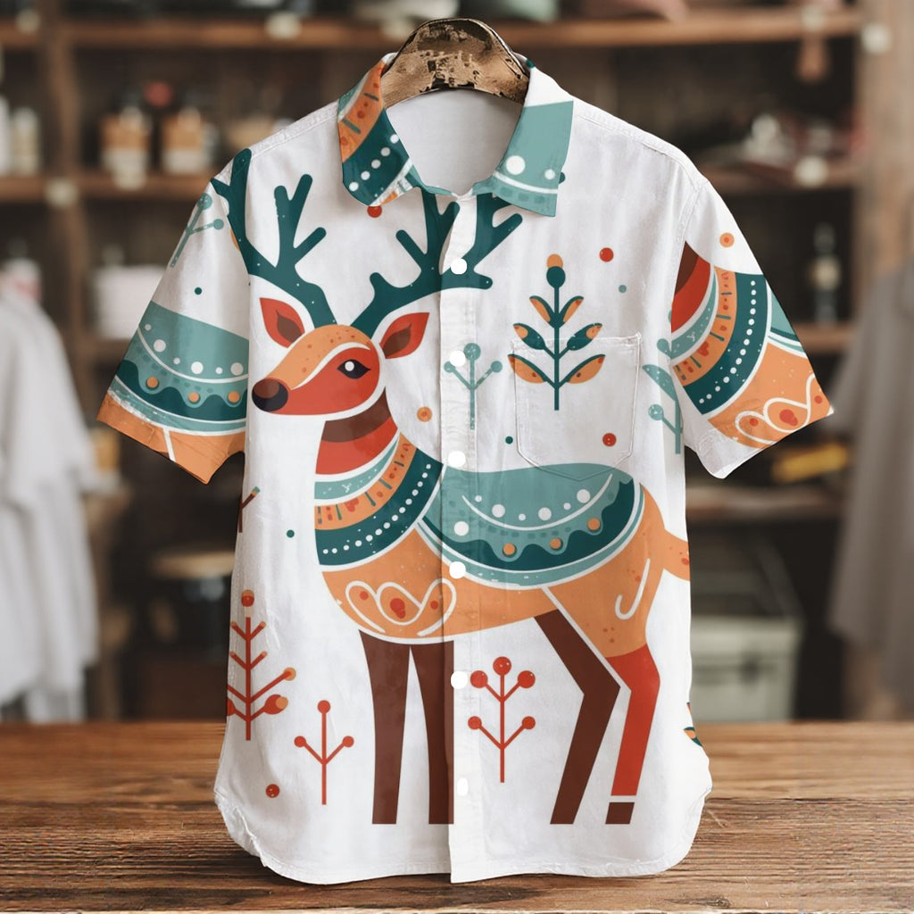 Reindeer Glance - Men's Short Sleeve Shirt With Pockets