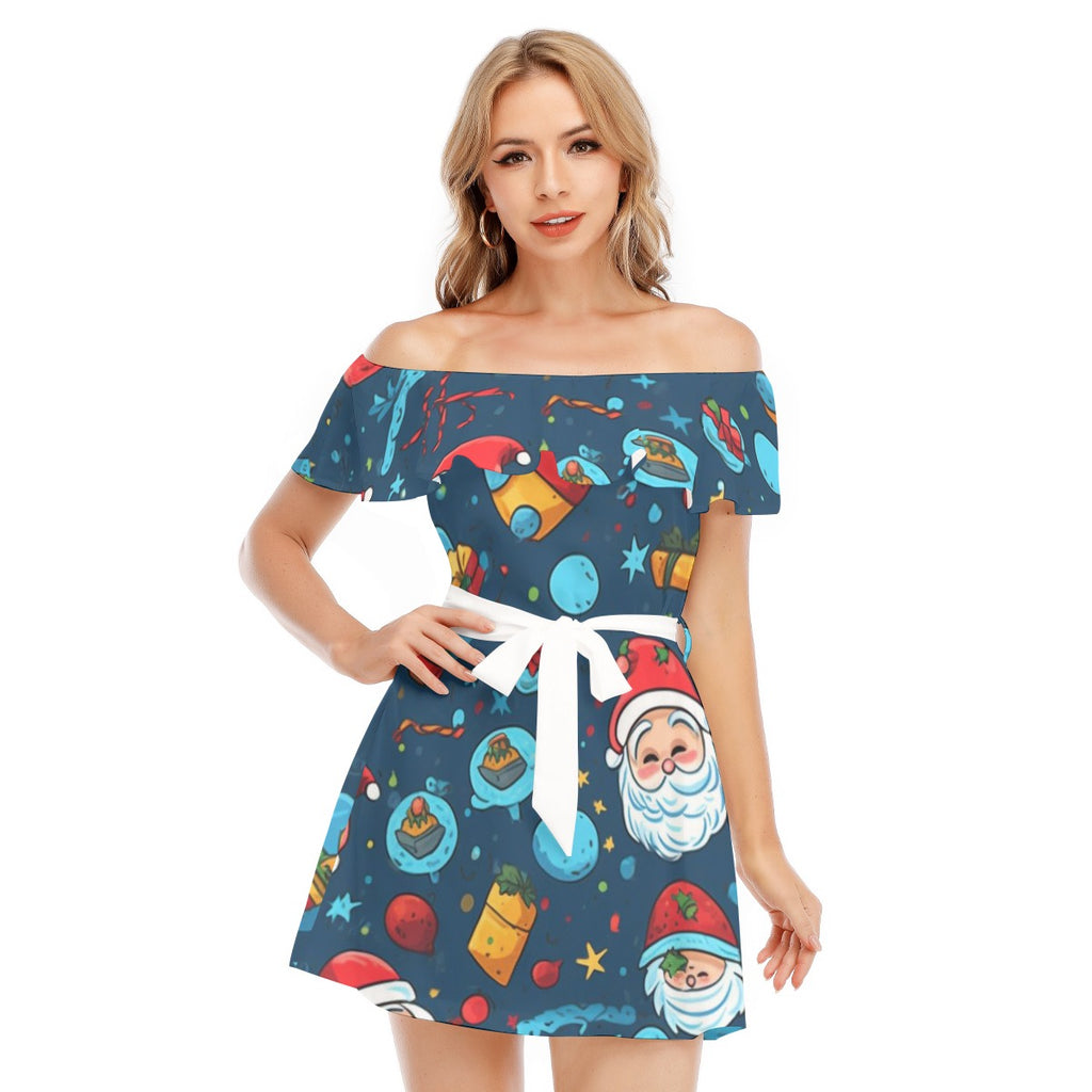 Santa- Women's Off-shoulder Dress With Ruffle