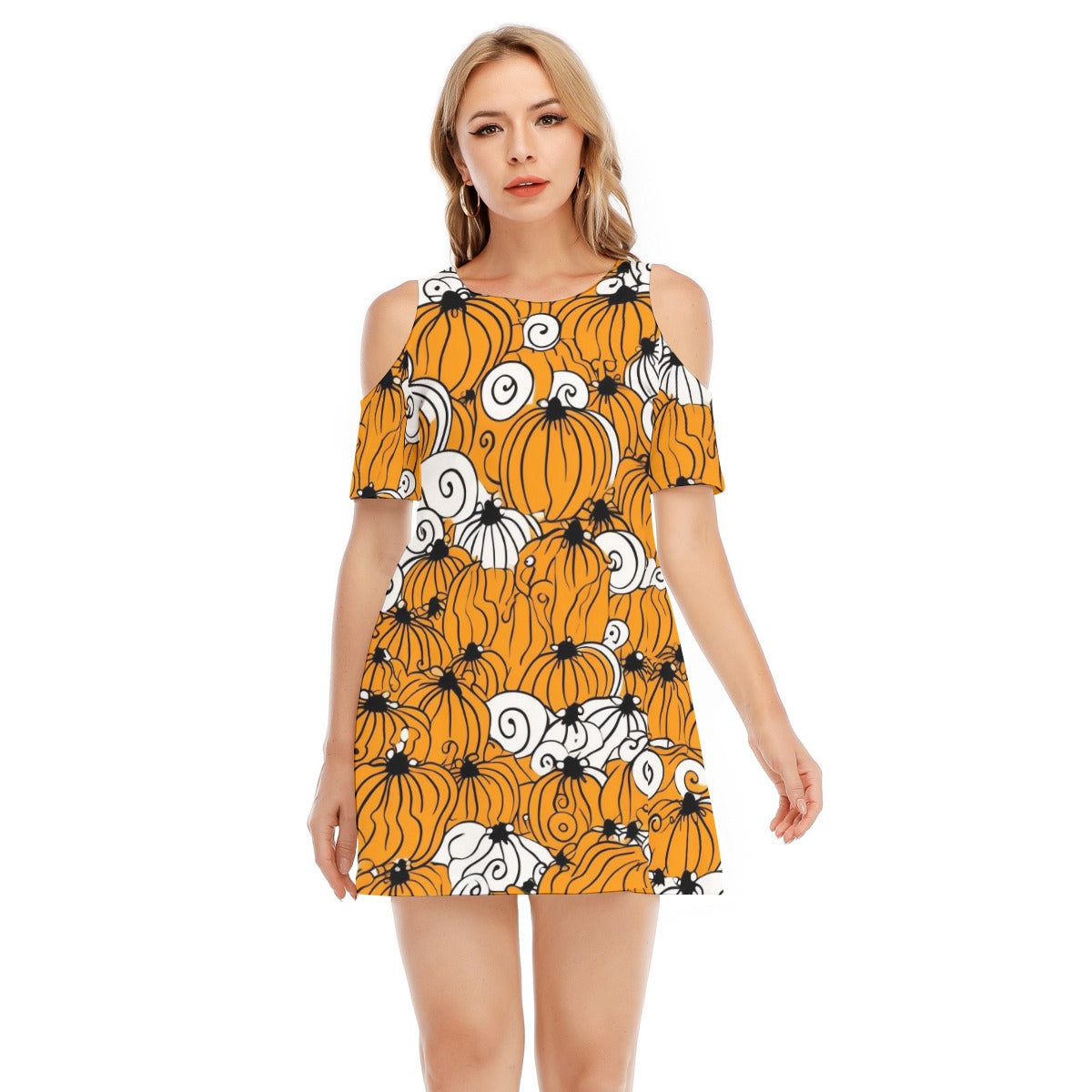 Pumpkin III - Women's Cold Shoulder Dress - 100% Cotton