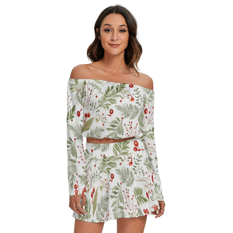 Mistletoe - Women's Off-shoulder Top And Skirt Set