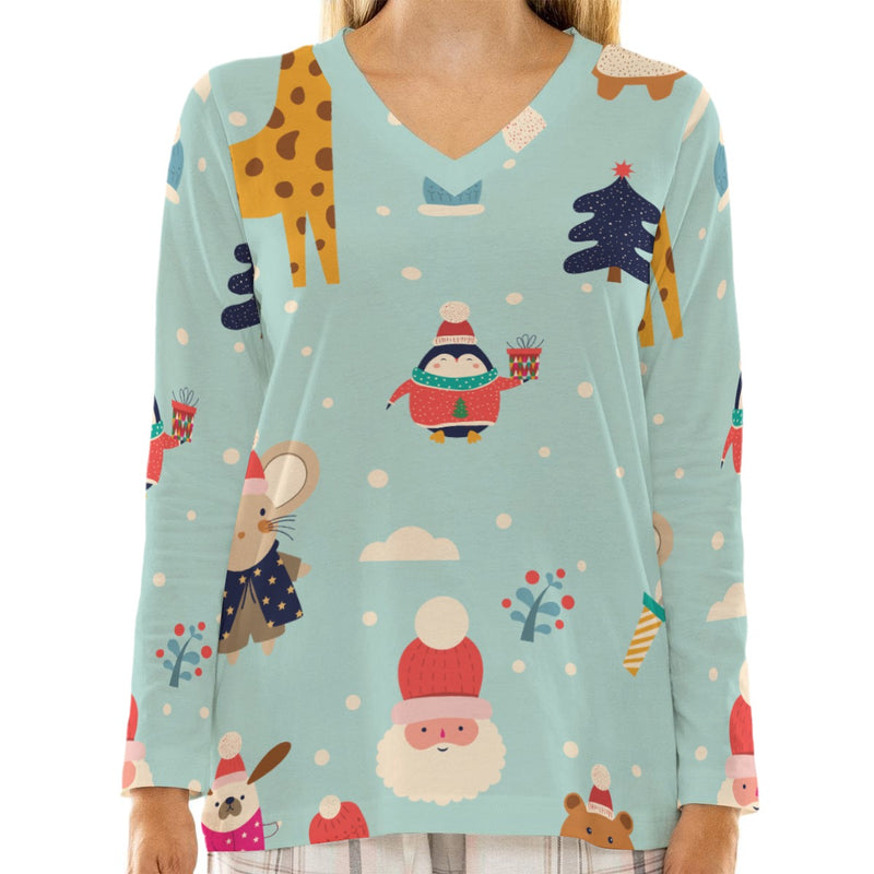 Casual Christmas - Women's Loose V-Neck T-Shirt With Long Sleeve