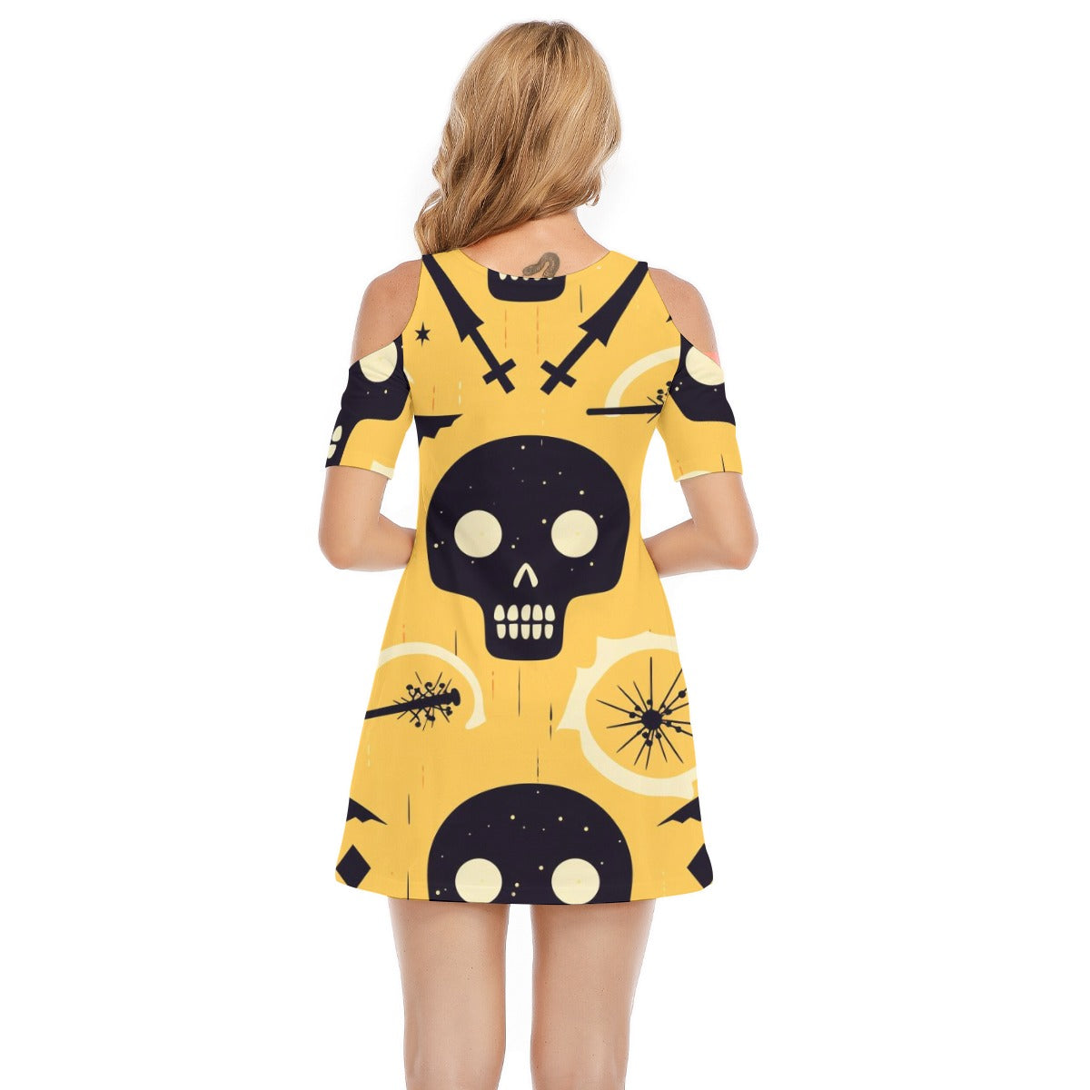 Skull IV - Women's Cold Shoulder Dress - 100% Cotton